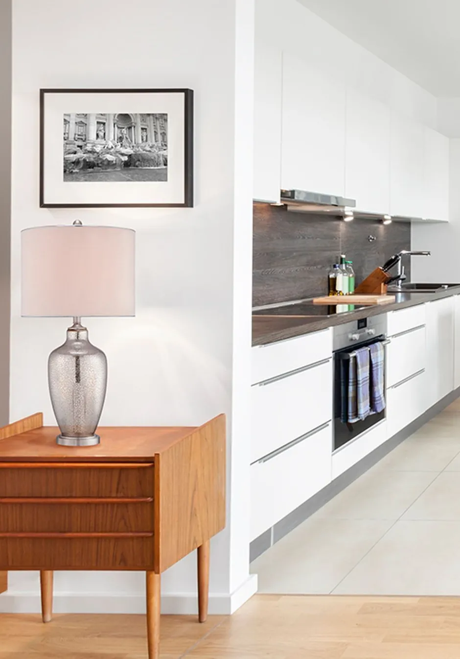 Tischlampen|Designerlampen*Elstead Tischleuchte SASAR Creme Silber H:75cm Ø38cm Lampe