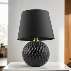 TK Lighting Tischleuchte Schwarz 60 cm hoch Glas Stoff E27 DOLORES< Glaslampen|Stofflampen