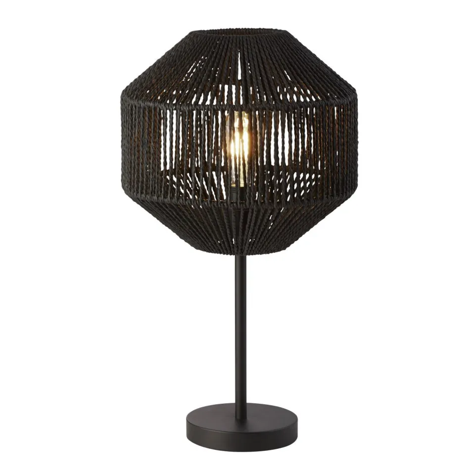 Wohnzimmerlampen|Schlafzimmer Lampen*Searchlight Tischleuchte Schwarz 55 cm Ø 30,5 cm Seil Schirm E27Modern