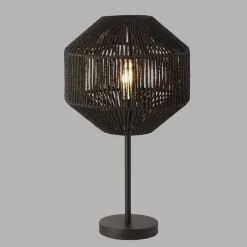 Wohnzimmerlampen|Schlafzimmer Lampen*Searchlight Tischleuchte Schwarz 55 cm Ø 30,5 cm Seil Schirm E27Modern
