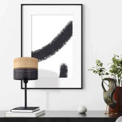 TK Lighting Tischleuchte Schwarz Natur E27 40 cm Modern CANTU< Tischlampen|Schlafzimmer Lampen