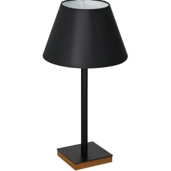 Tischlampen|Schlafzimmer Lampen*Luminex Tischleuchte Schwarz Natur Weiß Stoff Holz 56 cm E27