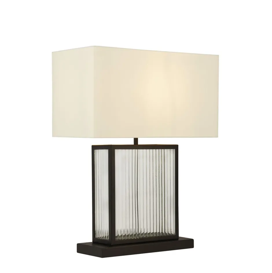 Searchlight Tischleuchte Schwarz Weiß Samt Glas Metall 53 cm E27< Glaslampen|Stofflampen