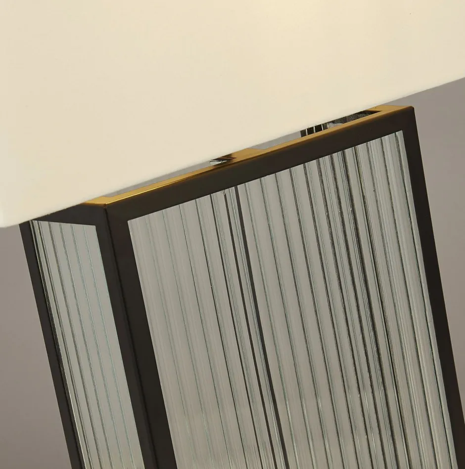 Searchlight Tischleuchte Schwarz Weiß Samt Glas Metall 53 cm E27< Glaslampen|Stofflampen