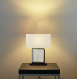 Searchlight Tischleuchte Schwarz Weiß Samt Glas Metall 53 cm E27< Glaslampen|Stofflampen