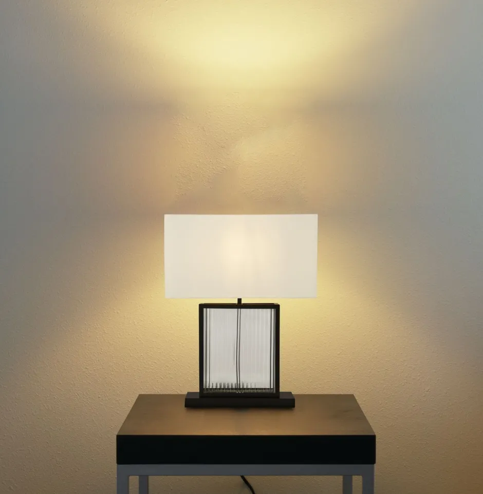 Searchlight Tischleuchte Schwarz Weiß Samt Glas Metall 53 cm E27< Glaslampen|Stofflampen