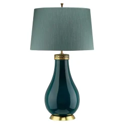 Elstead Tischleuchte Stoff Keramik E27 73,5 cm hoch Grün Blau< Tischlampen|Schlafzimmer Lampen