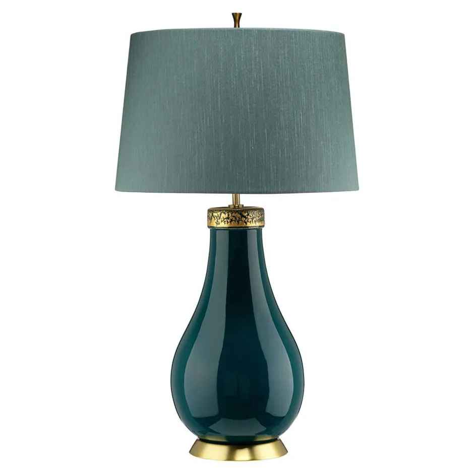 Elstead Tischleuchte Stoff Keramik E27 73,5 cm hoch Grün Blau< Tischlampen|Schlafzimmer Lampen