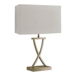 Searchlight Tischleuchte Stoff Metall H: 48, 5 cm in Weiß Messing antik< Stofflampen|Rustikale Lampen