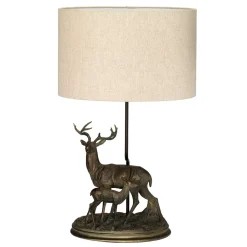 Elstead Tischleuchte Stoff Schirm Hirsch in Bronze Natur E27< Wohnzimmerlampen|Schlafzimmer Lampen