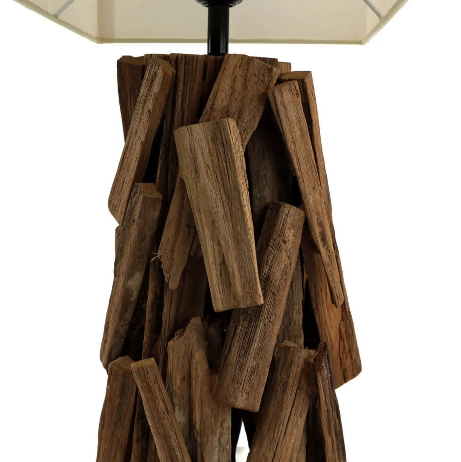 Wohnzimmerlampen|Stofflampen*Suna Living Tischleuchte Treibholz Stoff 53 cm Nachtisch Wohnzimmer