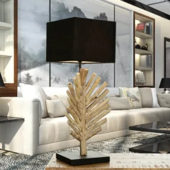 Suna Living Tischleuchte Treibholz Stoff 69 cm E27 Handarbeit SAWATH< Holzlampen|Lampen Treibholz