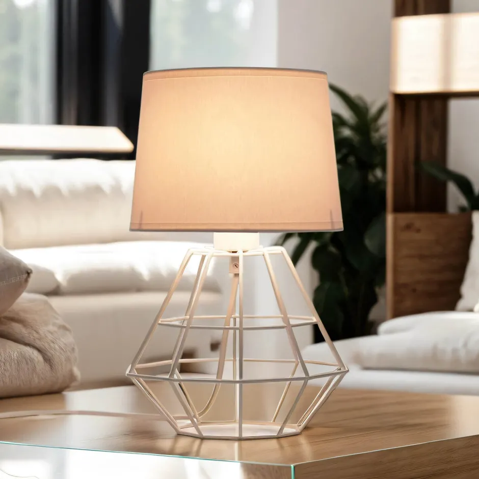 Schlafzimmer Lampen|Metall Lampen*Easylight Tischleuchte Weiß 34 cm E27 Stoff Metall