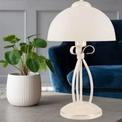 Lamkur Tischleuchte Weiß 43cm Metall rund Rustikal LIRLIN< Tischlampen|Rustikale Lampen