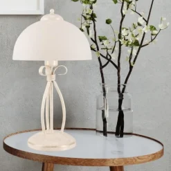 Lamkur Tischleuchte Weiß 43cm Metall rund Rustikal LIRLIN< Tischlampen|Rustikale Lampen