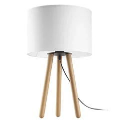 TK Lighting Tischleuchte Weiß Natur Dreibein Holz Stoff 46 cm< Tischlampen|Schlafzimmer Lampen