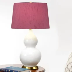 Elstead Tischleuchte Weiß Violett 64 cm hoch E27 Keramik Stoff Retro< Tischlampen|Schlafzimmer Lampen