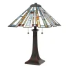 Elstead Tischleuchte Zugschalter 62,9 cm hoch Tiffany Stil 2x E27< Tischlampen|Rustikale Lampen