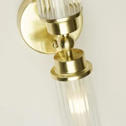 Glaslampen|Metall Lampen*Searchlight Up Down Wandlampe in Messing Metall Glas IP44 H:37 cm