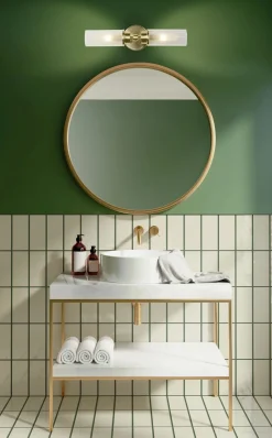 Glaslampen|Metall Lampen*Searchlight Up Down Wandlampe in Messing Metall Glas IP44 H:37 cm