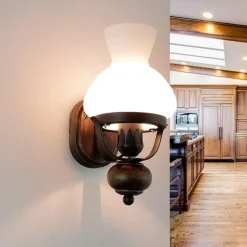 Easylight Urige Wandlampe Holz Glas E27 Landhaus Stil< Wohnzimmerlampen|Glaslampen