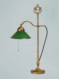 Berliner Messingleuchten Verstellbare Bankerleuchte Glas Messing E27 63 cm Grün< Wohnzimmerlampen|Metall Lampen