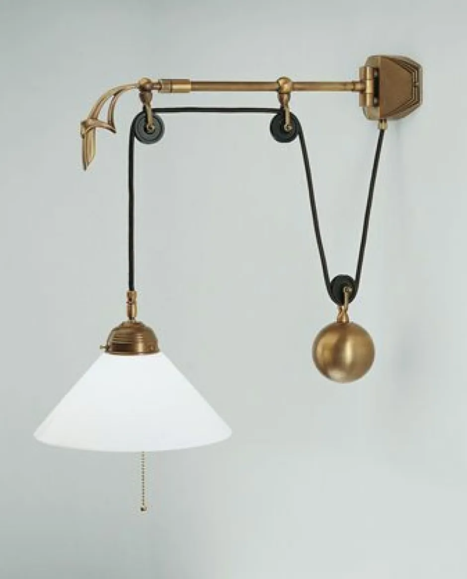 Wohnzimmerlampen|Küchenlampen*Berliner Messingleuchten Verstellbare Wandleuchte mit Zugschalter Glas Messing