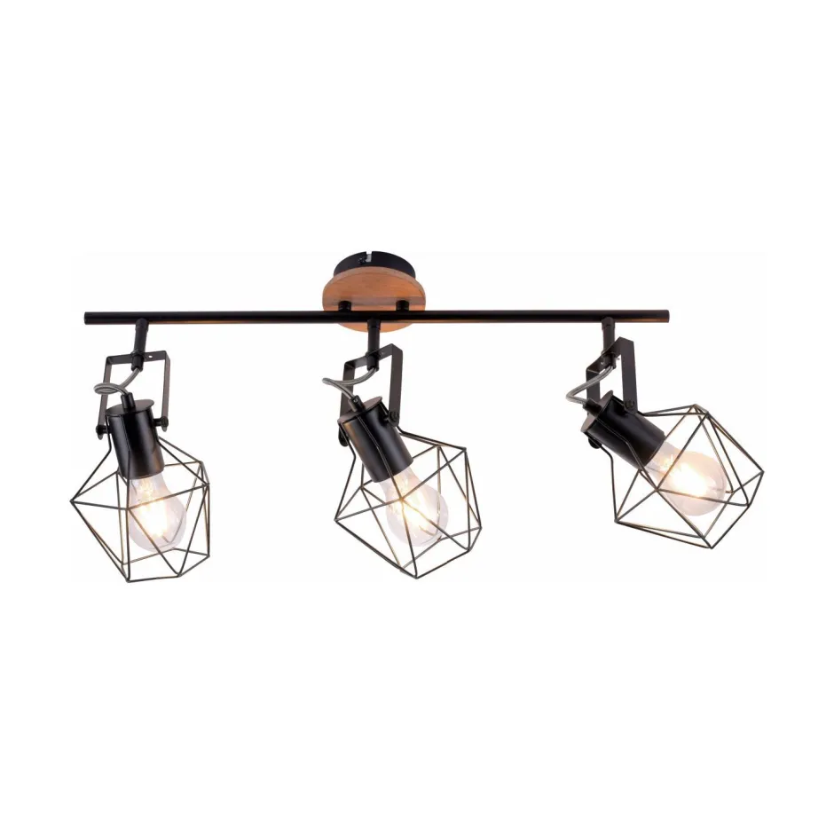 Bürolampen|Wohnzimmerlampen*Just Light Verstellbarer Deckenspot Holz Metall 83 cm E27 Vintage