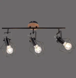 Bürolampen|Wohnzimmerlampen*Just Light Verstellbarer Deckenspot Holz Metall 83 cm E27 Vintage