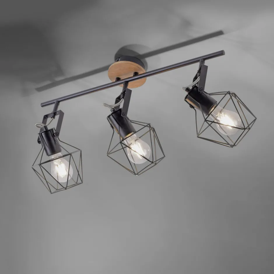 Bürolampen|Wohnzimmerlampen*Just Light Verstellbarer Deckenspot Holz Metall 83 cm E27 Vintage