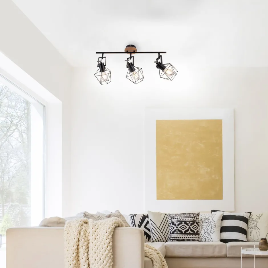 Bürolampen|Wohnzimmerlampen*Just Light Verstellbarer Deckenspot Holz Metall 83 cm E27 Vintage