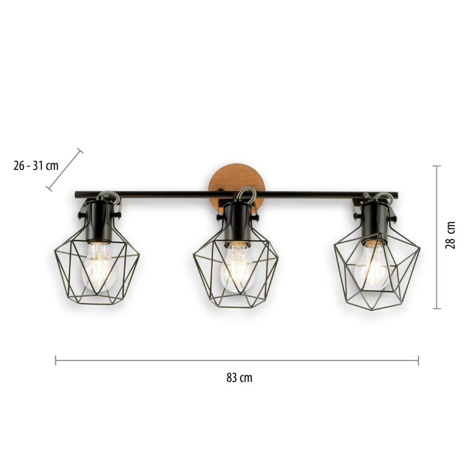 Bürolampen|Wohnzimmerlampen*Just Light Verstellbarer Deckenspot Holz Metall 83 cm E27 Vintage
