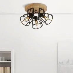 Bürolampen|Wohnzimmerlampen*Searchlight Verstellbarer Deckenspot Holz Metall Ø38 cm 3-flammig