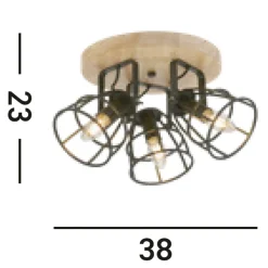 Bürolampen|Wohnzimmerlampen*Searchlight Verstellbarer Deckenspot Holz Metall Ø38 cm 3-flammig