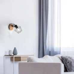 Flurlampen|Bürolampen*Just Light Verstellbarer Wandspot Holz Metall Schwarz E27 Vintage