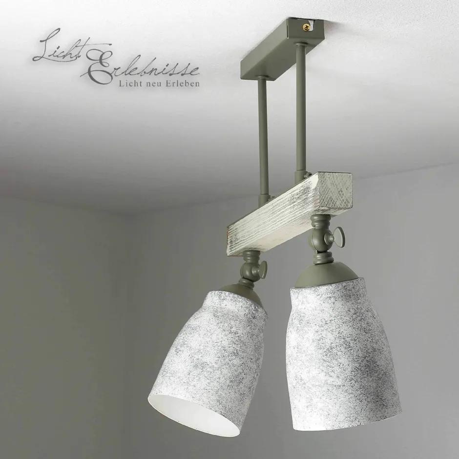 Wohnzimmerlampen|Holzlampen*Luminex Vintage Deckenlampe drehbar Shabby Weiß Taupe AGAP