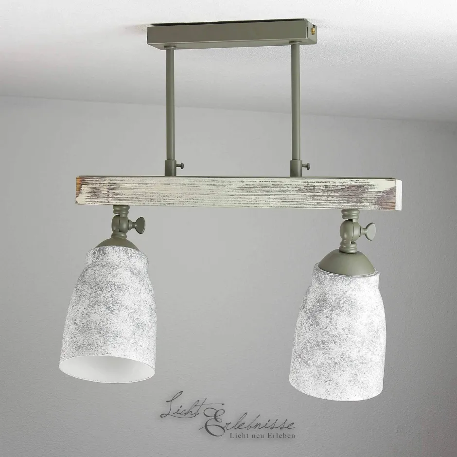 Wohnzimmerlampen|Holzlampen*Luminex Vintage Deckenlampe drehbar Shabby Weiß Taupe AGAP