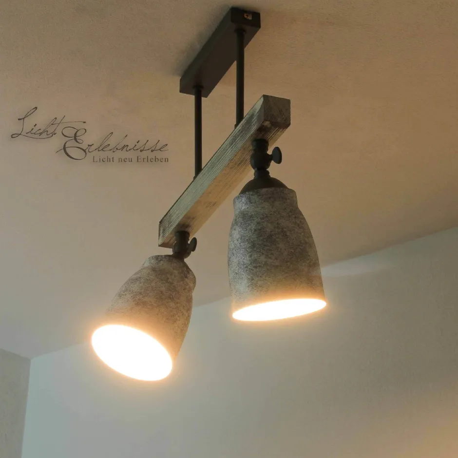Wohnzimmerlampen|Holzlampen*Luminex Vintage Deckenlampe drehbar Shabby Weiß Taupe AGAP