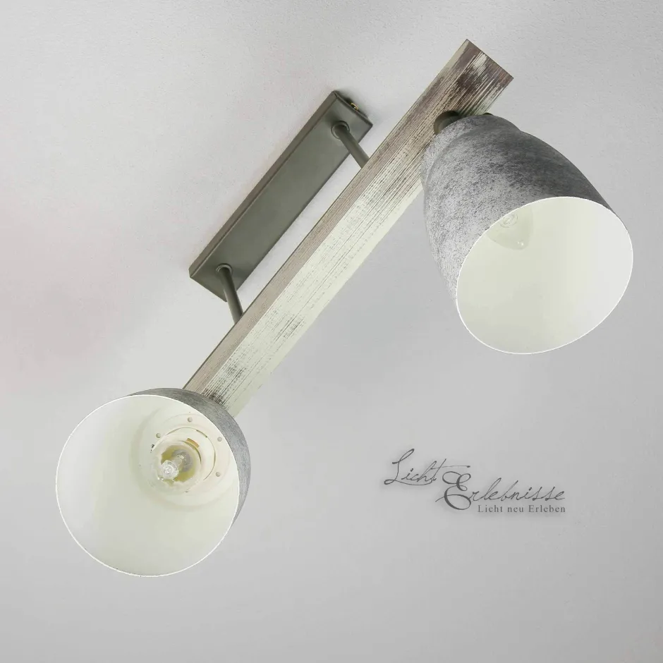 Wohnzimmerlampen|Holzlampen*Luminex Vintage Deckenlampe drehbar Shabby Weiß Taupe AGAP