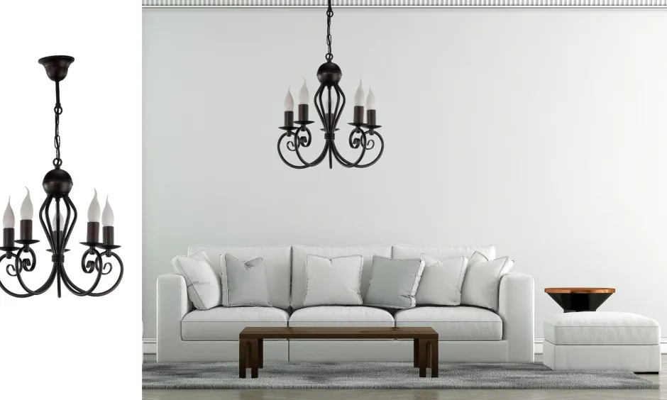 Hängelampen|Bürolampen*Belis Vintage Kronleuchter Schwarz E14 5-flammig Klassisch