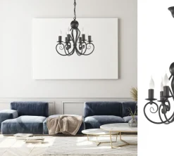 Hängelampen|Bürolampen*Belis Vintage Kronleuchter Schwarz E14 6-flammig Klassisch