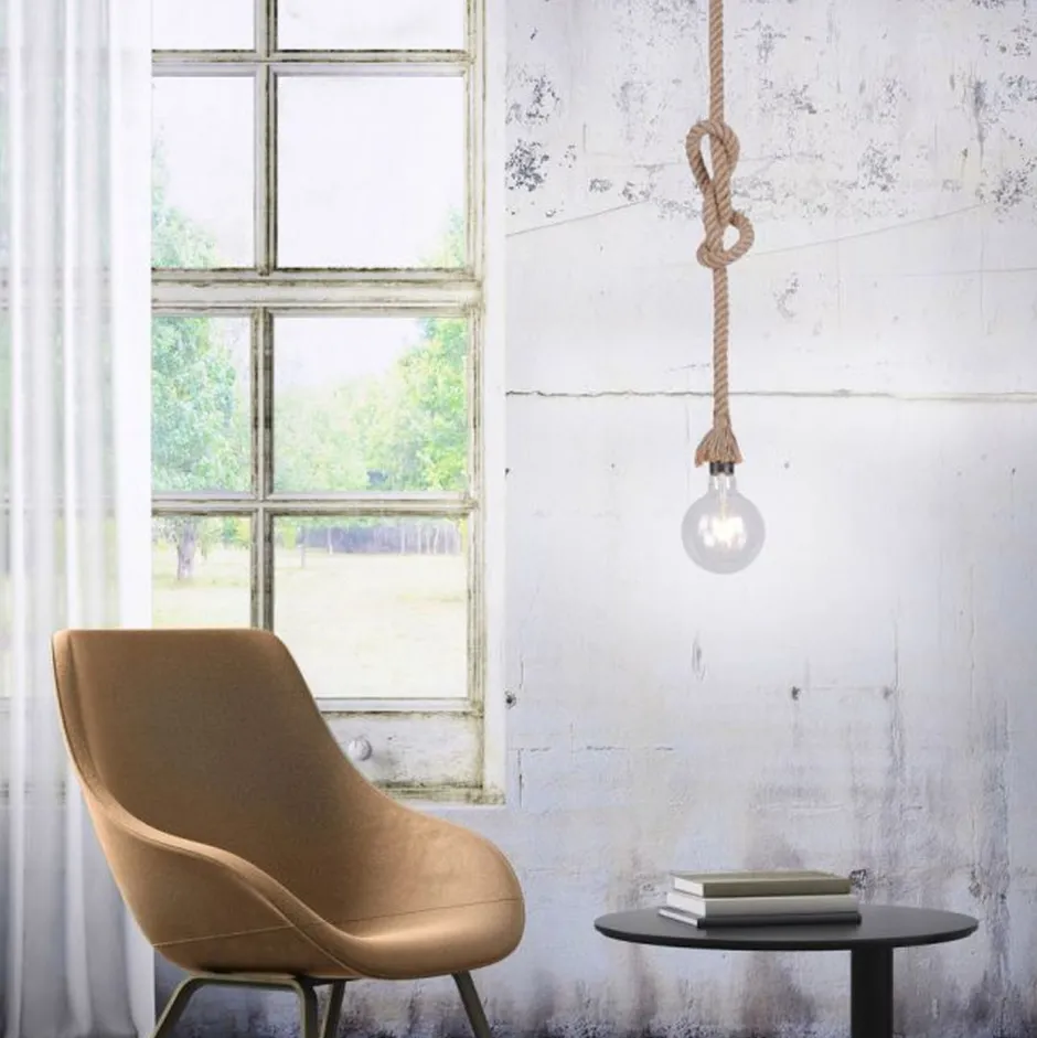 Just Light Vintage Pendelleuchte E27 bis 15 W Ø10 cm rund Tau Seil< Hängelampen|Bürolampen