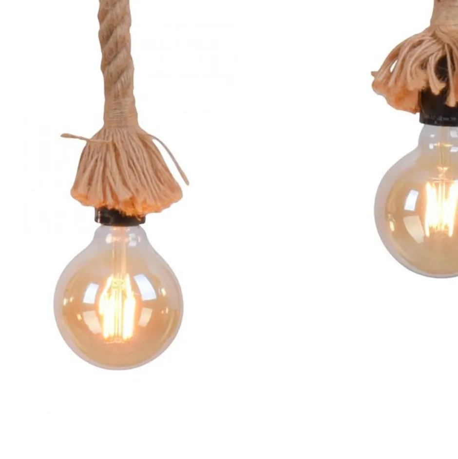 Hängelampen|Bürolampen*Just Light Vintage Pendelleuchte Holzbalken Tau Seil E27 100 cm