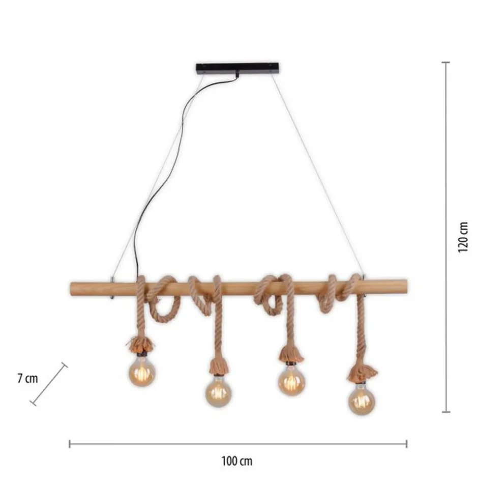 Hängelampen|Bürolampen*Just Light Vintage Pendelleuchte Holzbalken Tau Seil E27 100 cm
