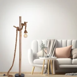 Wohnzimmerlampen|Metall Lampen*Just Light Vintage Stehleuchte E27 bis 15 W 150 cm Holz Tau Seil