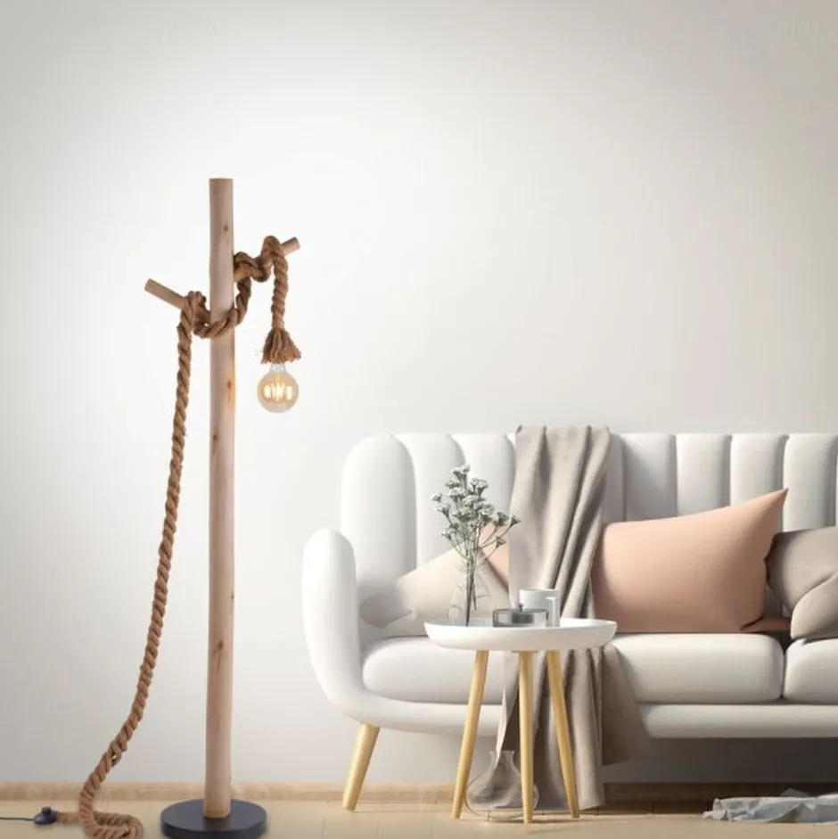 Wohnzimmerlampen|Metall Lampen*Just Light Vintage Stehleuchte E27 bis 15 W 150 cm Holz Tau Seil
