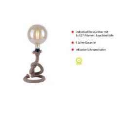 Just Light Vintage Tischleuchte E27 bis 15 W 33 cm Tau Seil< Wohnzimmerlampen|Schlafzimmer Lampen