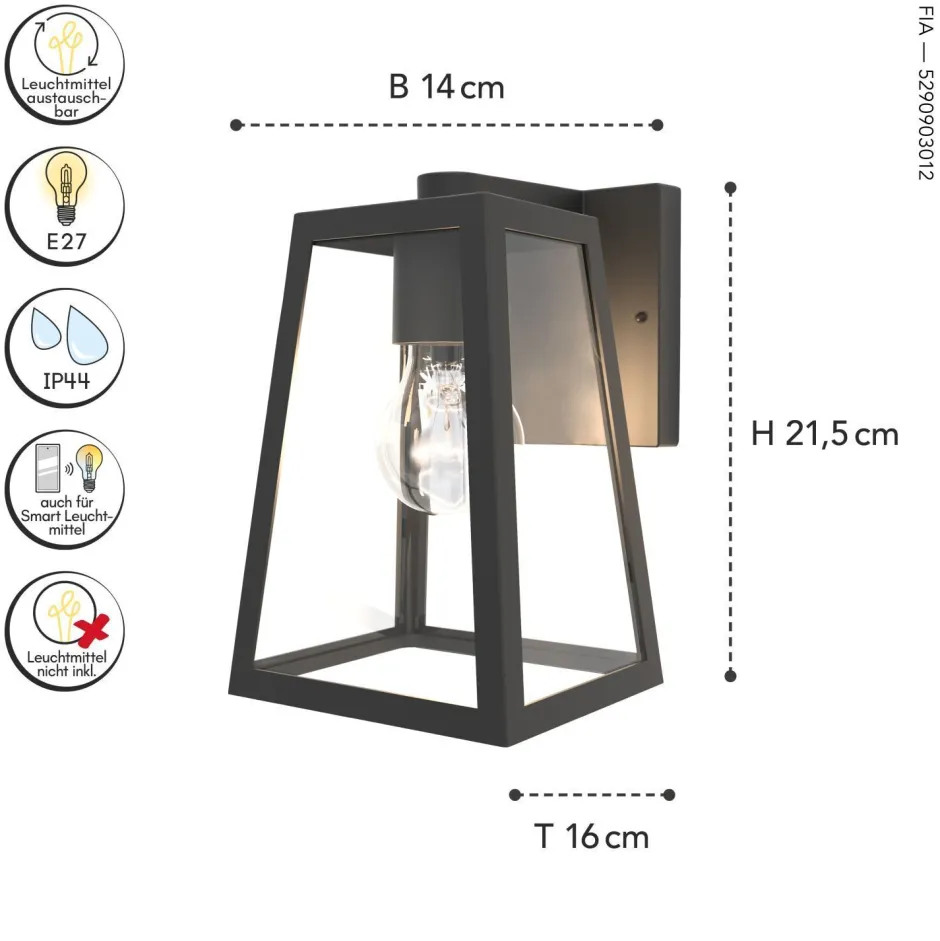 Metall Lampen|Moderne Außenleuchten*Eco-Light Wandlampe Aluminium Glas E27 IP44 H:21,6 cm Laterne