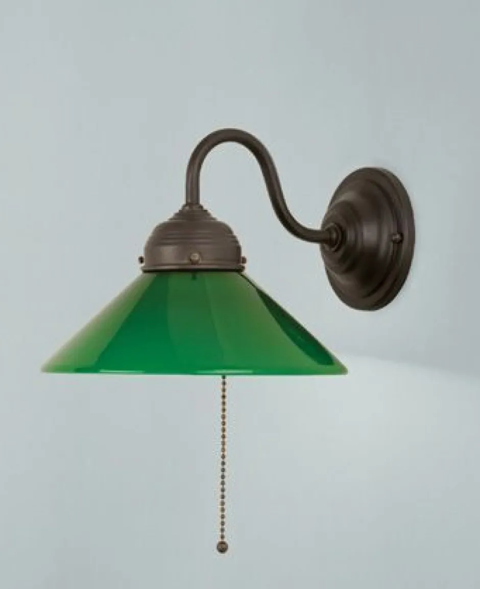 Berliner Messingleuchten Wandlampe Antik Messing Glas Grün Schalter E27 T:25 cm< Wohnzimmerlampen|Küchenlampen