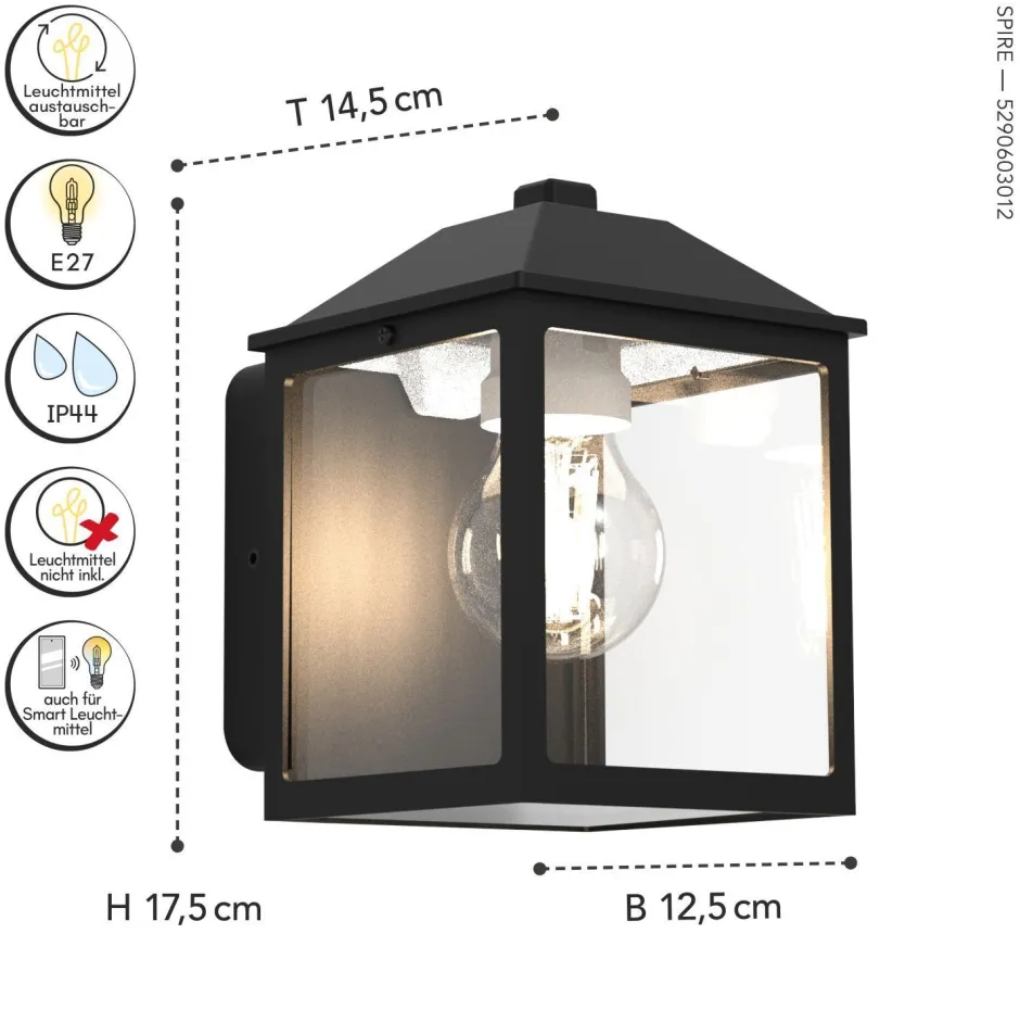 Eco-Light Wandlampe außen Aluminium E27 IP54 H:17,5 cm Schwarz< Metall Lampen|Gartenlaternen